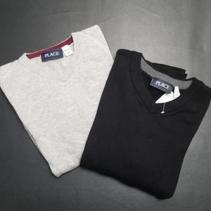 SOLD!! Children's Place Boys Sweaters Size 7/8 Black Gray Cotton V-neck Pullover